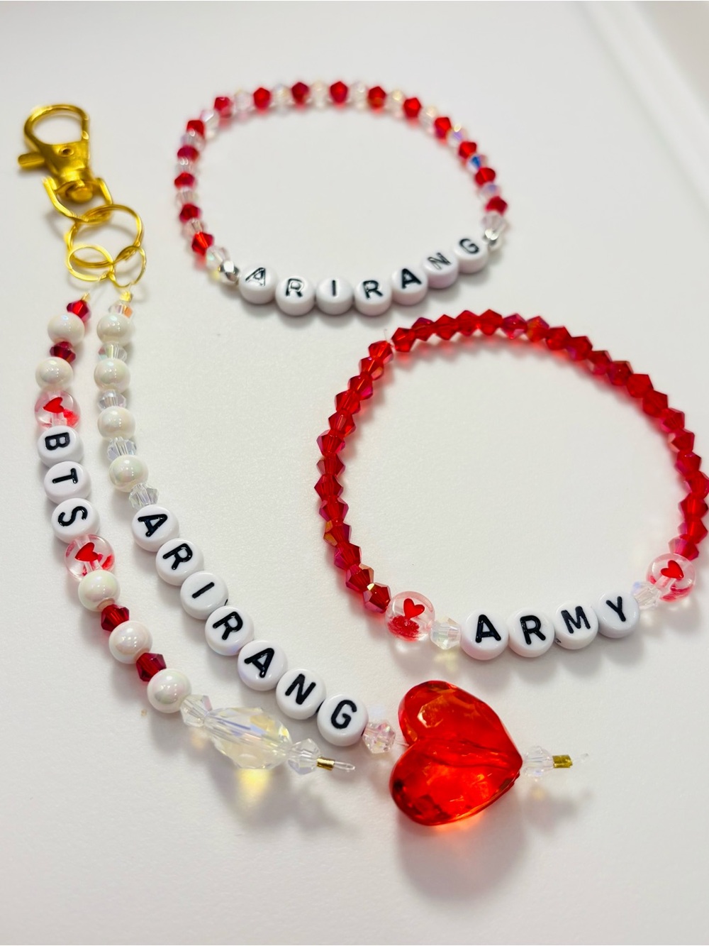 (3pcs) BTS ARIRANG Keychain & Bracelet Bundle (Red/White)